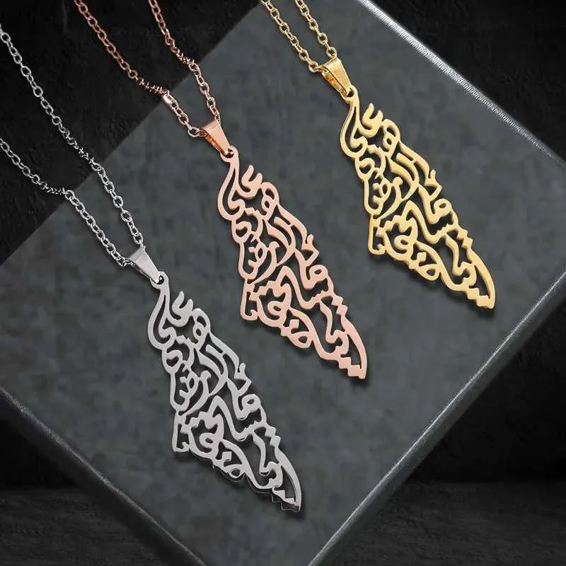 Hänge halsband rostfritt stål schackbräda spel halsband arab palestina karta hänge för män casual smycken h240504