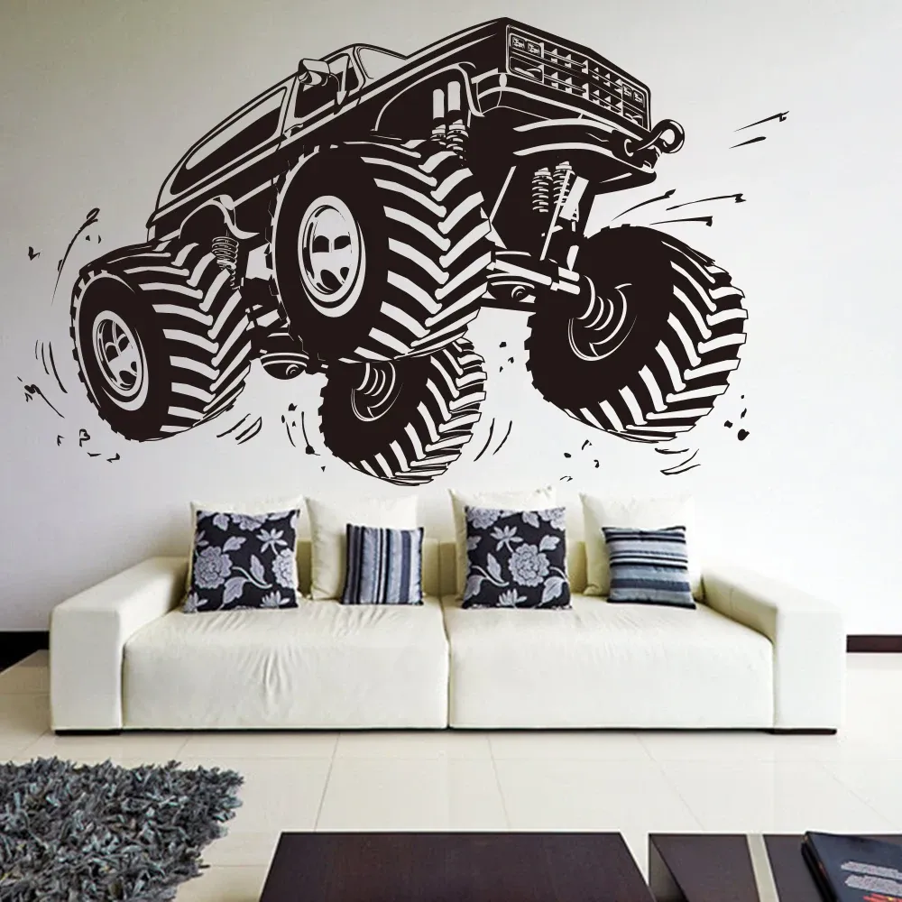 Stickers Large Car Monster Truck Wall Sticker Boy Room Bedroom Cartoon Off road Vehicle Castle Mustang Ford Wall Decal Sofa Vinyl Decor