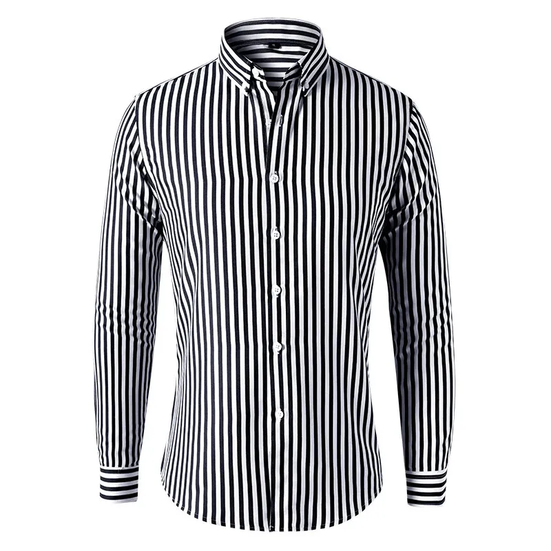 2023 Summer Mens Striped Shirt Longsleeved Slim Business Casual 240418