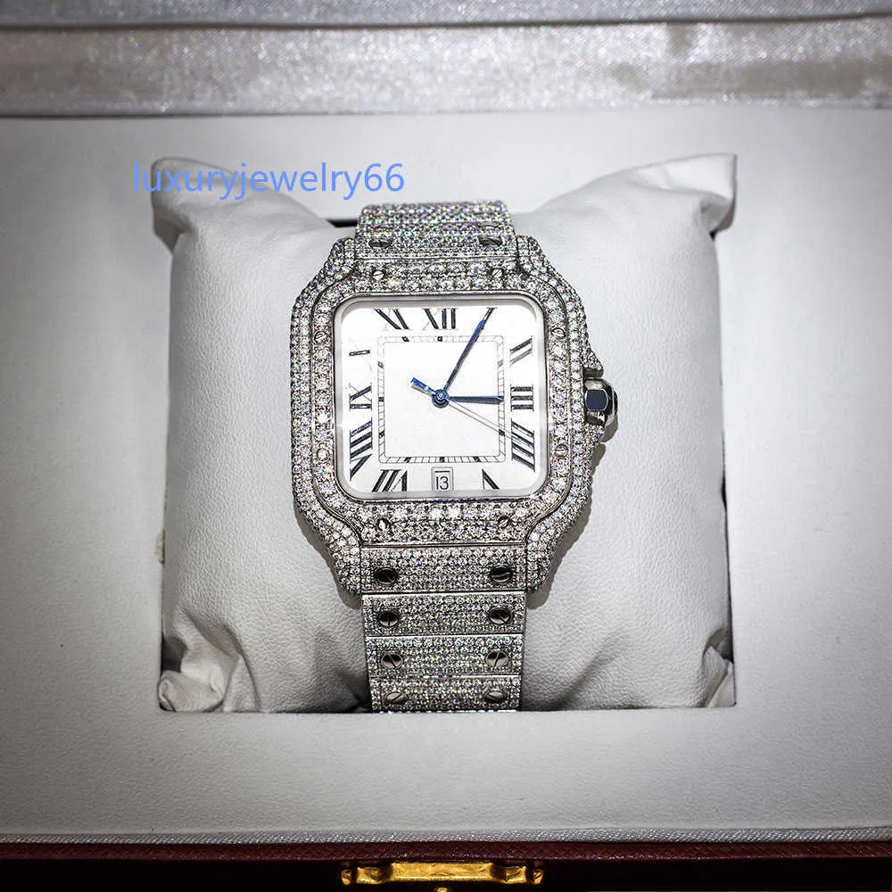 Montre à la mode carrée pour hommes Mosang Shi High-Day Watch Style en acier inoxydable Cadran en acier blanc White Full Diamond Watch