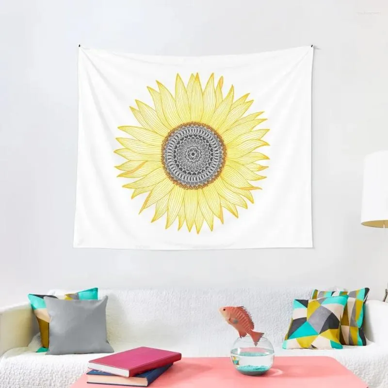 Taquestres Golden Mandala Sunflower Tapestry Room Decore Estético Decorações de casa engraçadas Deco Deco