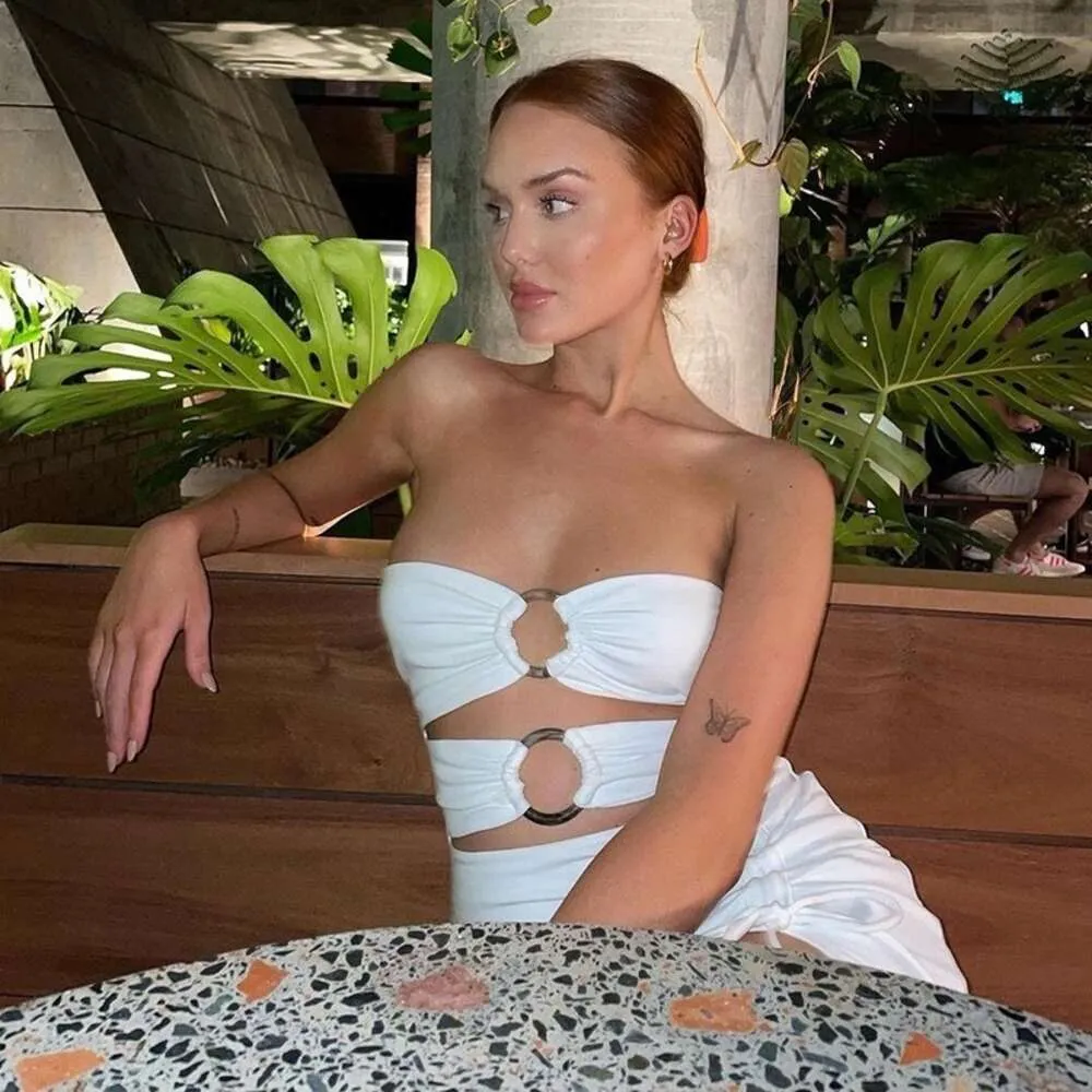 Instagram 2024 Été Nouvelle femme One épaule sexy Sexy Hollow High Split Robe de hanche enveloppée F5628