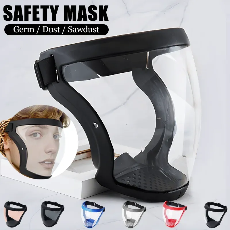 Borstar Skydd Transparent Mask Protective Face Shield Återanvändbart utomhushemkök Facemask Dammtät slagmotstånd Mask