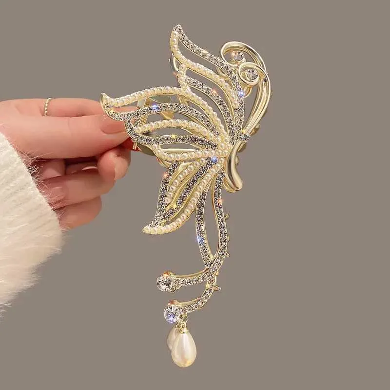 Autre Vanika Fashion Butterfly Hair Cl Rhinestone Pearls Points Clips pour femmes et fille Pony Pony Cl Clip Accessoires Accessoires