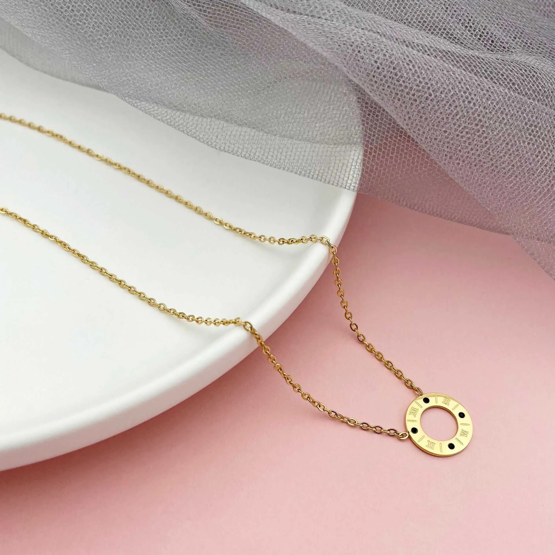 Sparkling Collarbone Design Necklace Nieuw klassiek minimalistisch cirkelvormig cijfer met CART ORIGINELE NAAR