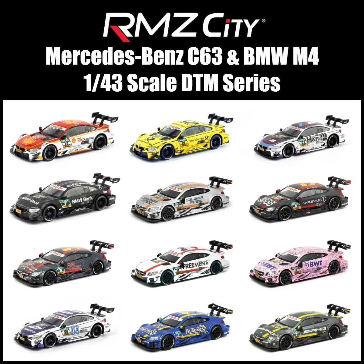 Diecast Model Cars 1 43 Scala RMZ City Toy Diesel Vehicle Modello BMW M4 DTM Super Factory Team Racing Sport Car Collection Educational Displayl2405