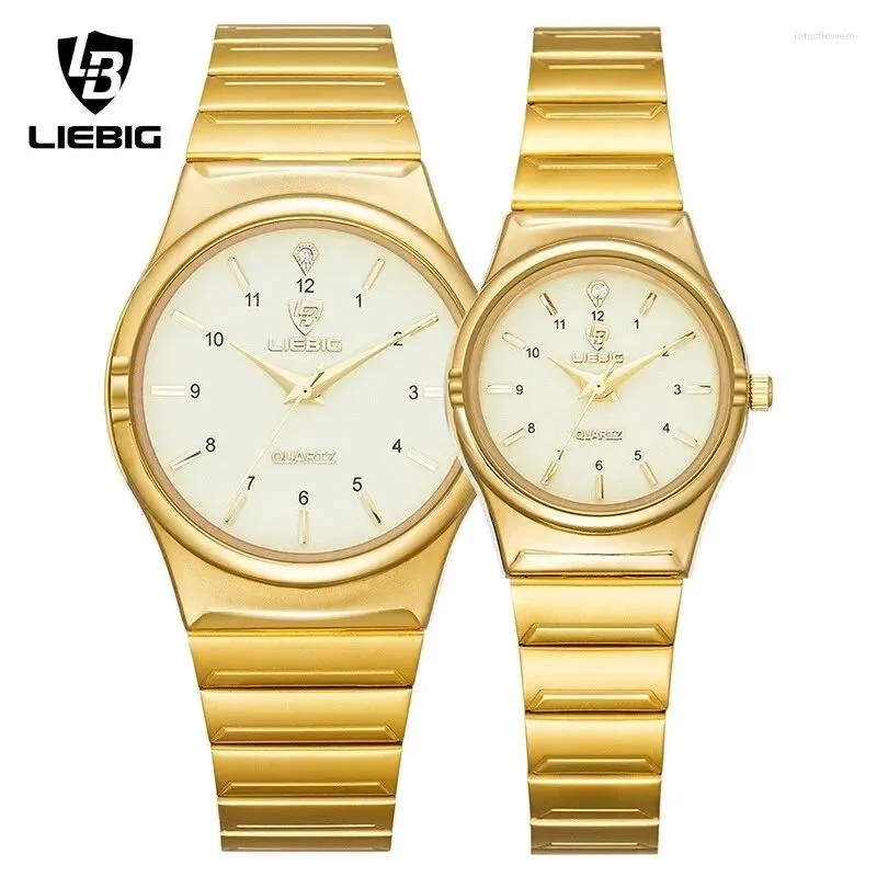 Relógios de pulso Liebig Japan Quart Movimento Women Mens relógios luxuosos aço inoxidável feminino feminino Golden Wristwatch relógio Relógio feminino