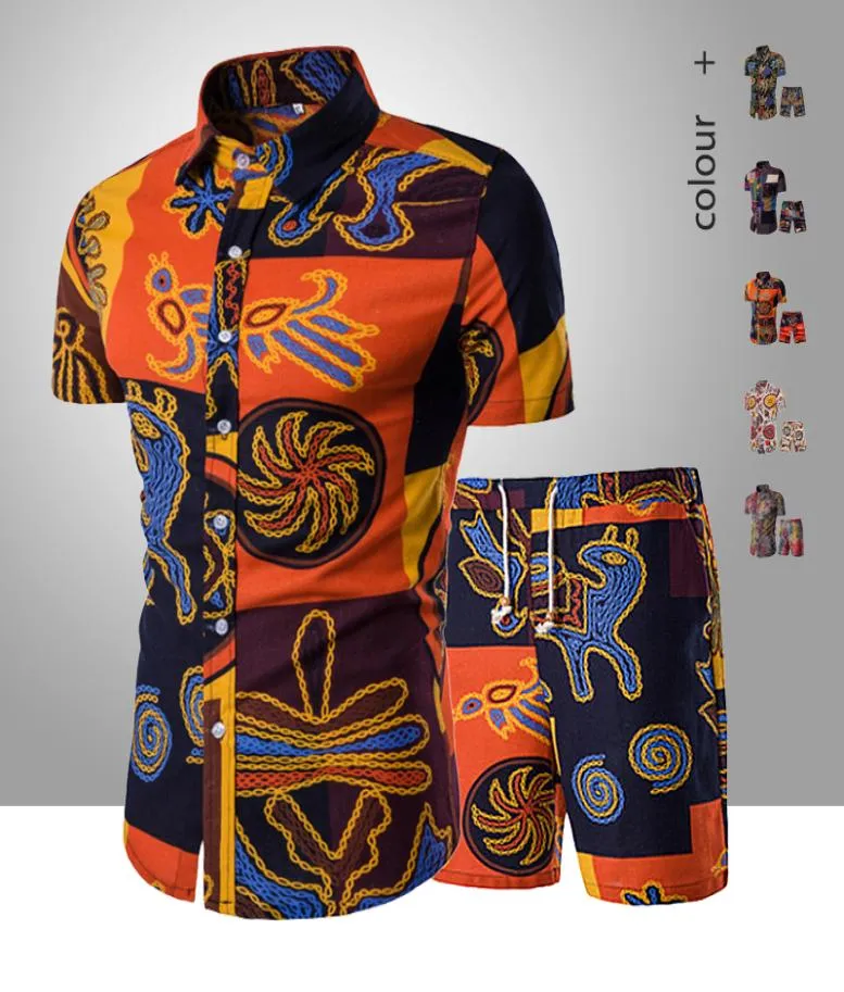 2020 Men d'été Fashion Floral Print Shirts Shorts Sets Male à manches courtes masculines Man Hawaiian Beach Casual Tracksuit plus taille Q01253263924