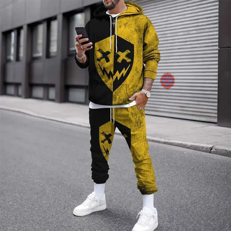 Men's Tracksuits Men Tracksuit Set 3D Capuzes impressos Suits Jogger Sweashirts Casual Sortpants 2 Peças Autumn Winter Hip Hop Man Roupas T240505