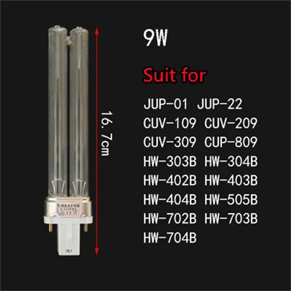 Parts Sunsun 9W Replacement UV Lamp glödlampa reservröret för Sunsun HW303B 304B 404B JUP01 UV Canister Filter CF400UV, CF500UV, G23 2 Pin