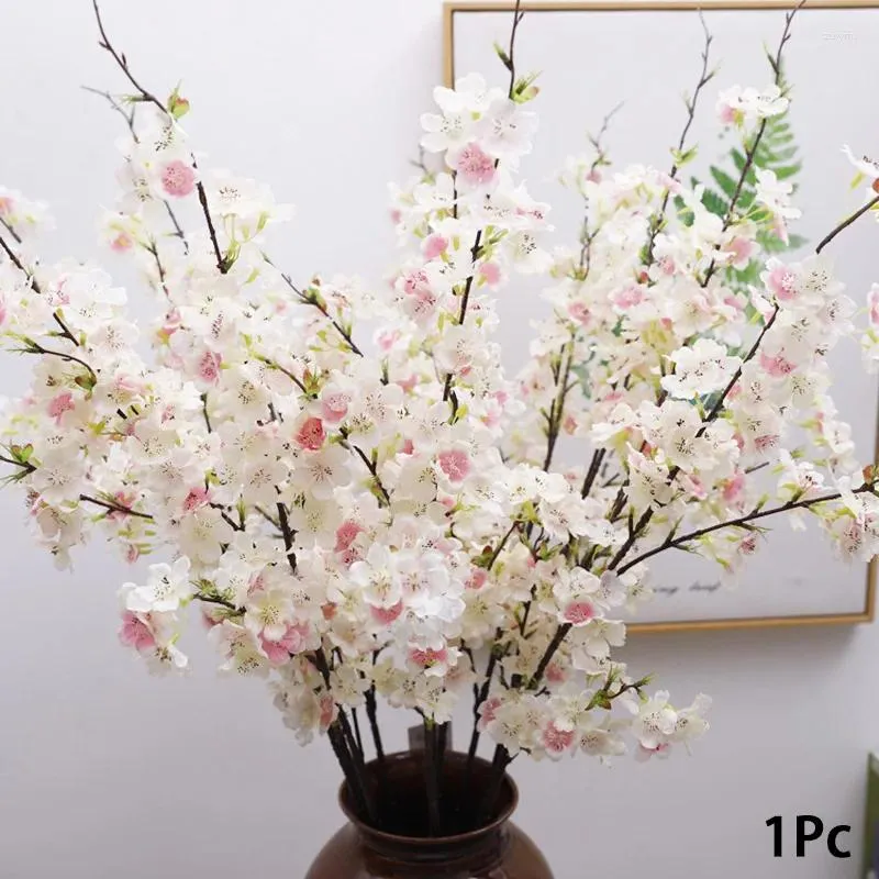 Fleurs décoratives 110 cm Artificiel 4-Fork Silk Cherry Blossom Branch Decoration Home Decoration Fleur Fleur Mariage Porte arcée