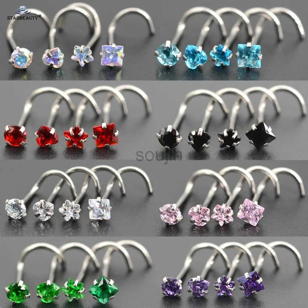 Arts du corps 4pcs / ensemble 20 g de tige tendance 3 mm coeur rond carré étoile nez anneau étalon cz cristal narine Piercing nariz lèvre nez exercing bijoux d240503