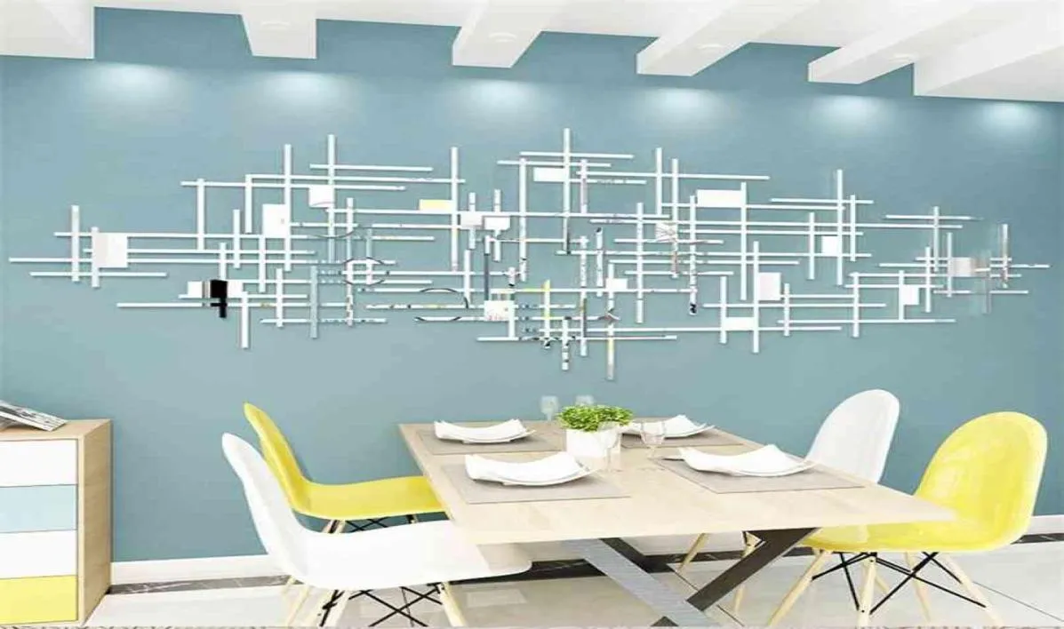 Prosta linia geometria lustra akrylowe naklejki ścienne Dekoracja salonu Oryginalność 3D DIY WALL Home Decor 210833324218