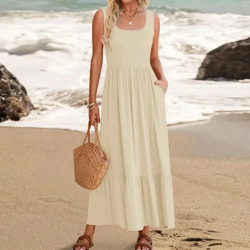 Summer Essential: Sleeveless Square Neck Maxi Dress with Pockets