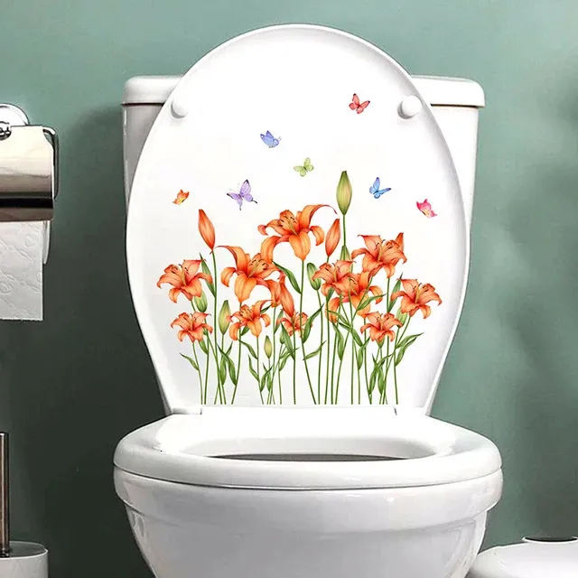 Autocollant Mural Fleur Verte Pour Toilette Ou Baignoire - 30 X 30 Cm, Facile à Poser Et à Retirer - 6