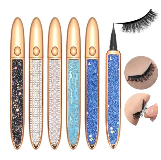 Waterdichte sterke zelfklevende eyeliner lijm voor valse wimpers 2 in 1 magische diamant bling glitter vloeibare oogvoering pen niet nodig 8217398