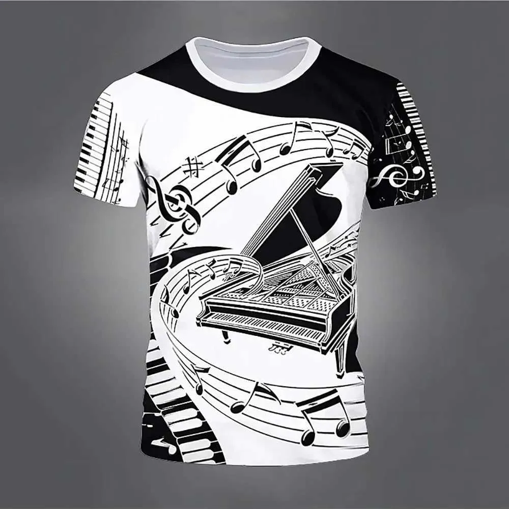 T-shirts voor heren piano muzieknoot 3D print zomer t-shirts strtwear boys grils mode oversized korte slev t shirt ts tops heren kleding t240505