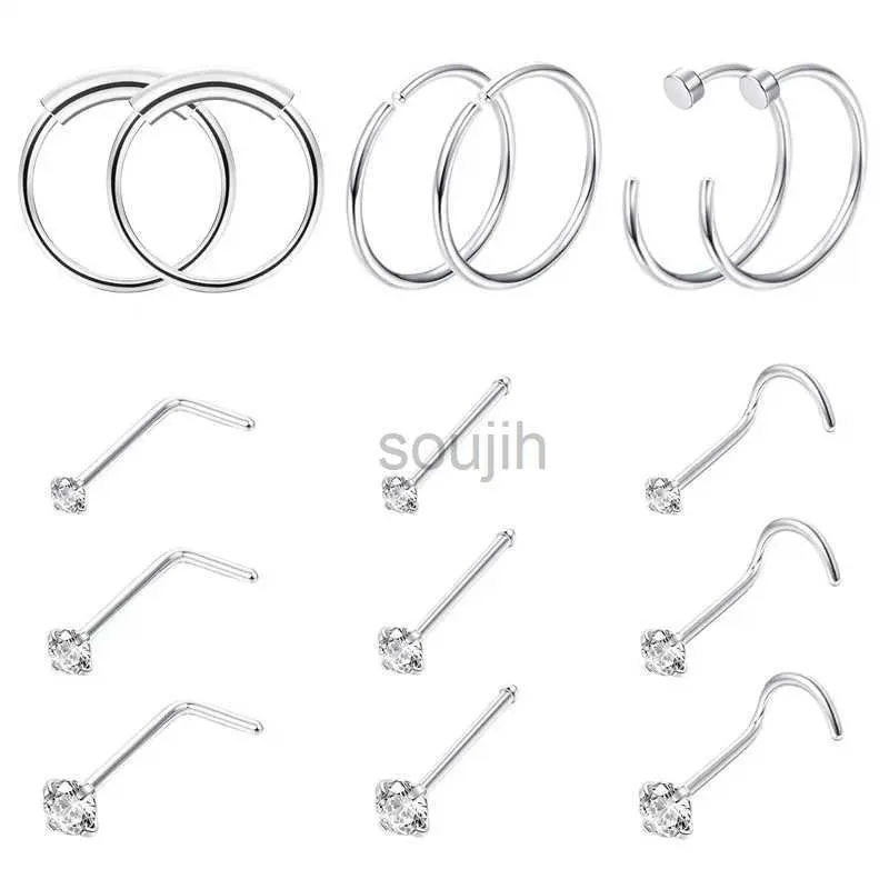 Arts du corps 15pcs 20g en acier chirurgical anneau de nez nass nul cardilage boucles d'oreille corporel bijoux 1,5 mm 2 mm 2,5 mm CZ D240503