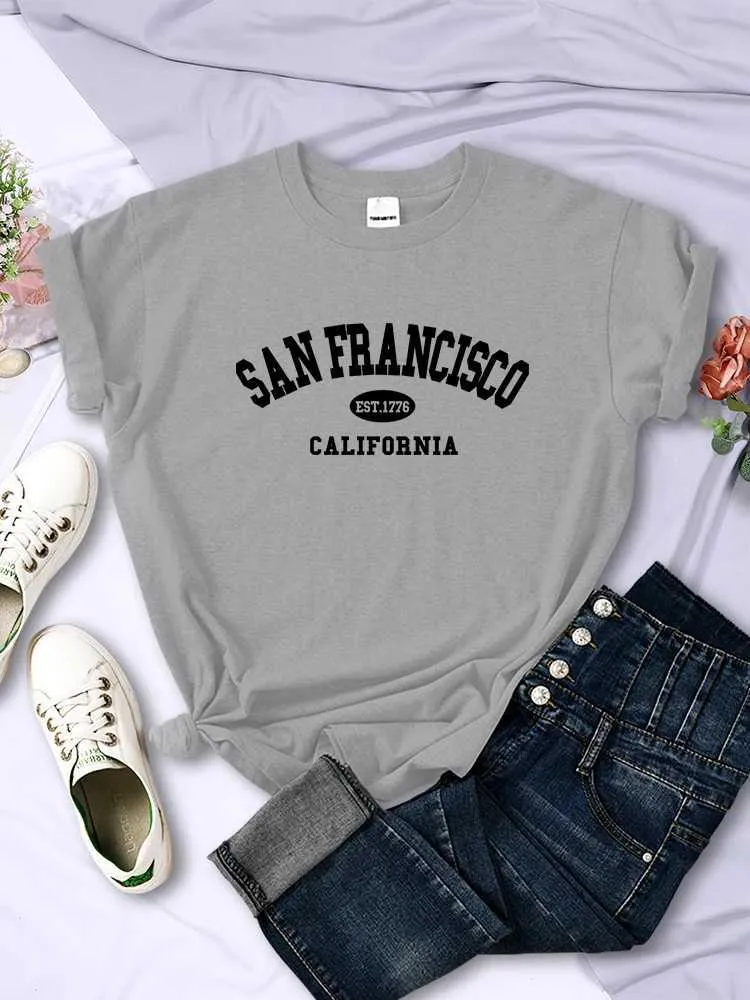 T-shirt feminina São Francisco Est.1776 California Street T-shirt Camiseta feminina casual Moda curta de manga curta Camiseta personalizada T-shirtl2405