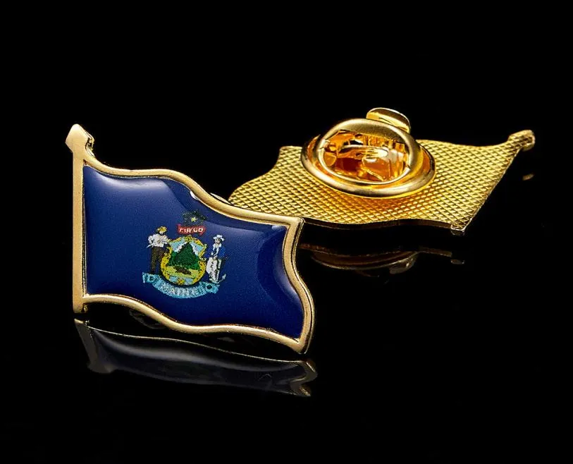 50pcslot Souvenir Maine Bundesstaat USA Gold Plated Flag Lteel Pin Badge Multicolor Brosche Collection Gift9835795