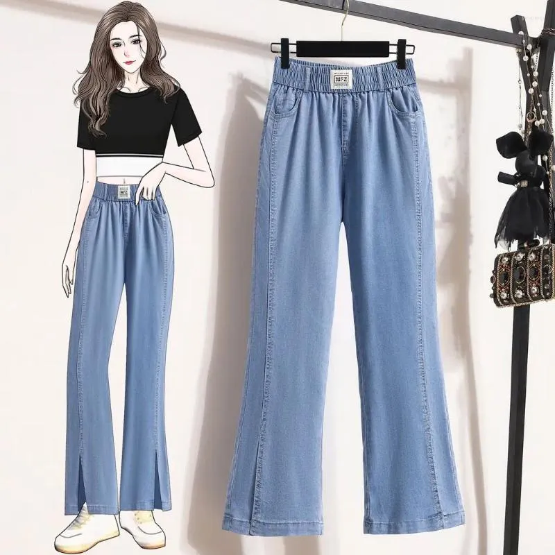 Damen Jeans Plus Größe Frauen elastischer Taille Blau hellfarbige Farbe lässige Mode hohe ausgestattete Knöchelhose