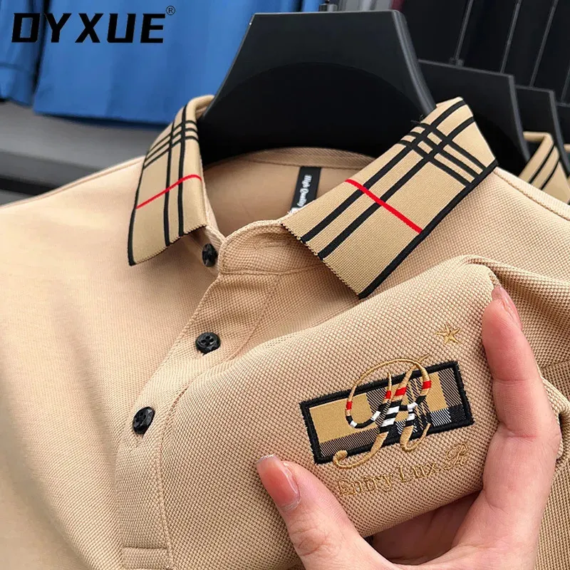Dyxue Highnd Brand Cotton Cotton Autumn Lapeel Polo Polo Color Solid Business Collar Casual Please Prind Print Longsleeeved top m4xl 240429