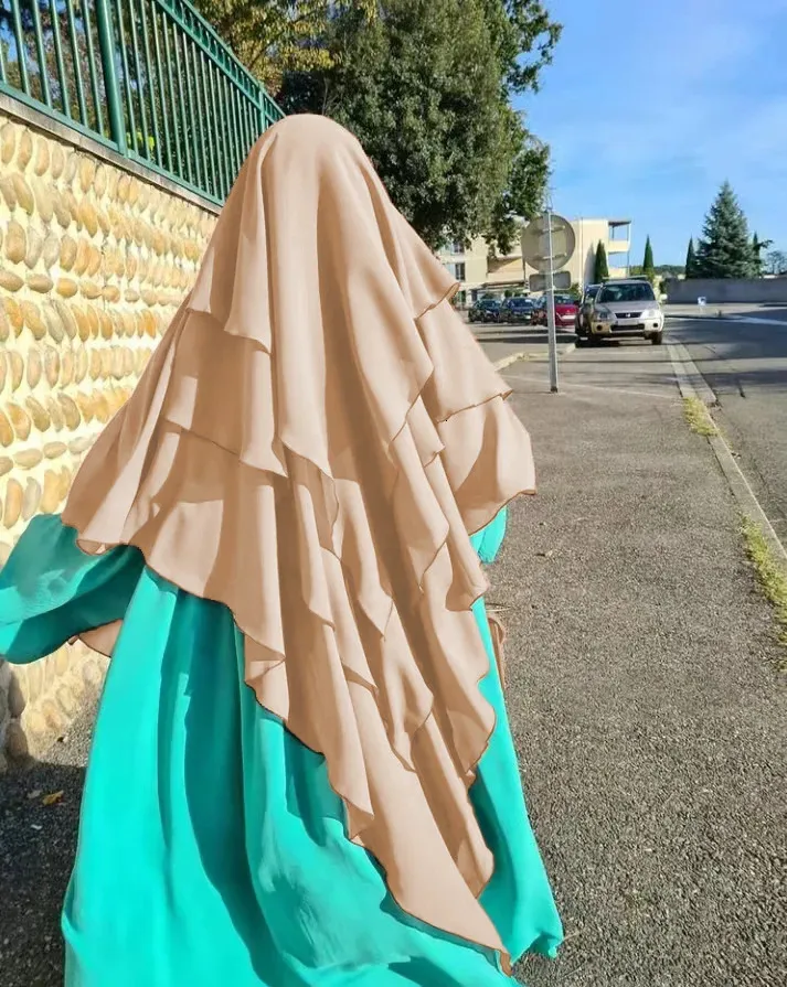 Long khimar 3 couches mousseline eid ramadan overhead hijab musulman modeste prière fitchardscarf islamic vêtements femmes burqa nikab foulard 240430