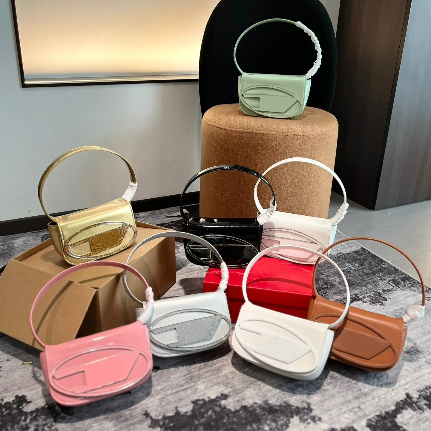 Mini Genuine Leather Letter D Shoulder Bag with Two Handles and