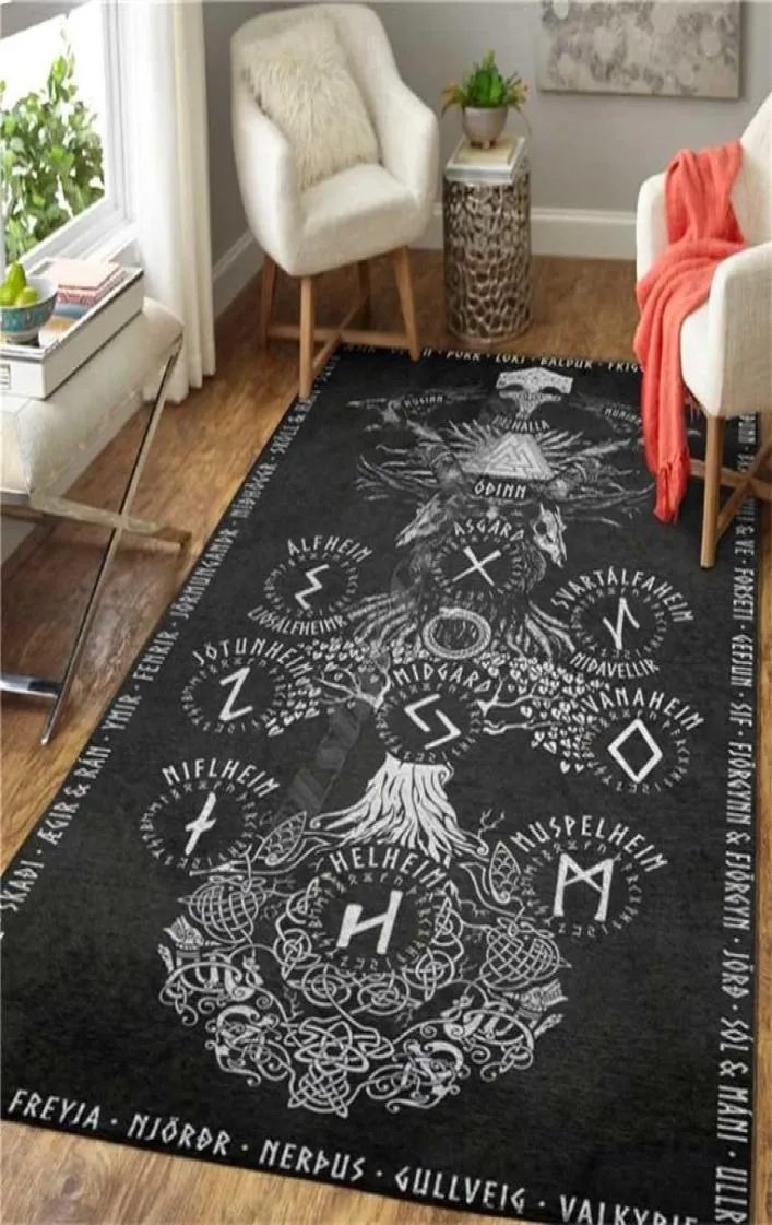 Viking Tattoo 3D Gedrukte tapijtmat voor woonkamer Doormat flanel afdrukslaapkamer Niet -slip vloer Tapijt 04 2112041615928