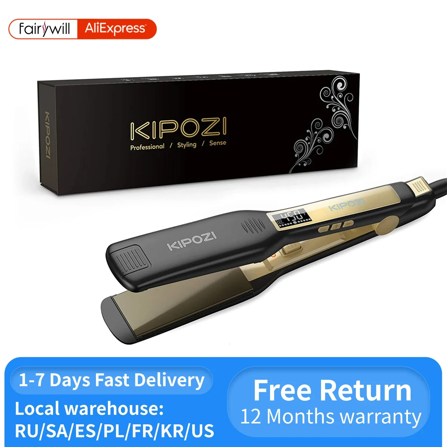 Kipozi Professional Hair piazze da ferro con lcd digitale Display a doppia tensione Curling istantanea 240415