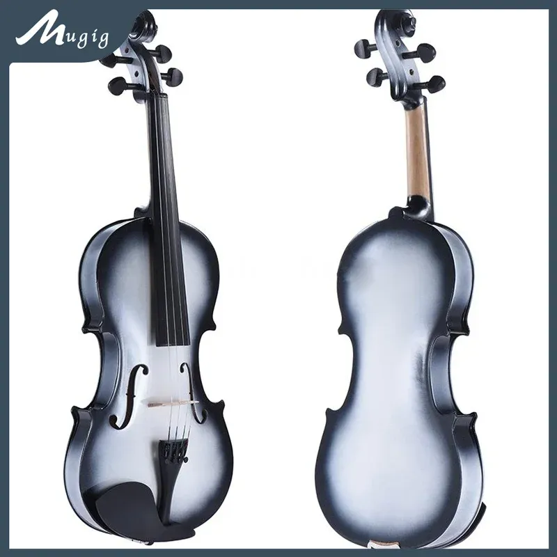 Peças Violino branco preto para crianças adultos 44 34 12 14 18 Kit de iniciantes em estudantes de violino de tamanho com caixa de ponte de corda de arco de braziwood