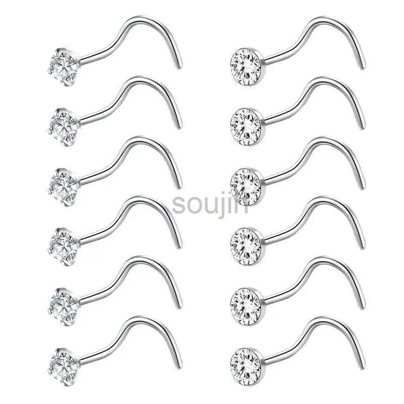 Body Arts 12PCS Fashion Stainless Steel Crystal Nose Septum Piercing Studs Mini Nose Ring Earrings Studs Body Piering Jewelry for Women d240503