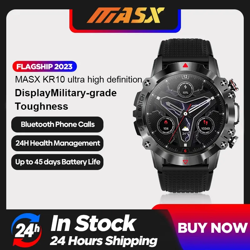Montres Masx KR10 Smart Watch 1.39 '' Affichage ultra haute définition 450mAh Bluetooth Call Militarygrade Forness Imperproof Sport Watch