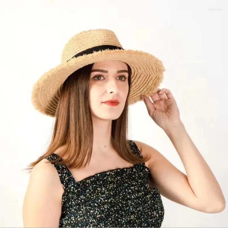 Wide Brim Hats Summer Anti-UV Raffia Paille du chapeau de paille féminin Protection du soleil Fashion Fashion Seaside Dames Casual Jazz Top Panama