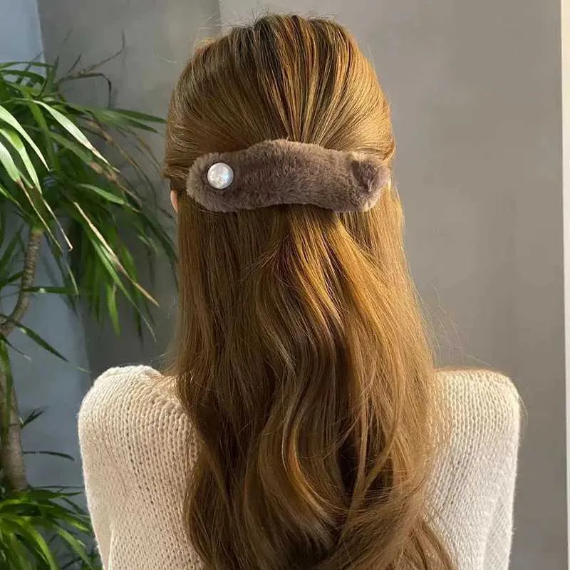 Autre couleur pure couleur poilue à fourrure Clippe femme Big Perl Ponytail Clip grande taille Clip de canard