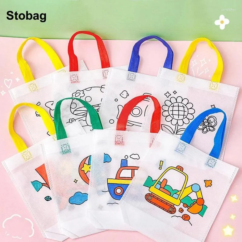 Sacos de armazenamento stobag 10pcs desenho pintado de desenho de desenho não tecido não tecido DIY