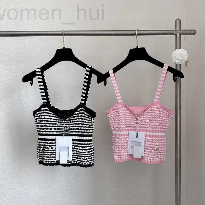 Kadın T-Shirt Tasarımcısı Shenzhen Nanyou Huo ~ 24 İlkbahar/Yaz Yeni Ürün Küçük Kokulu Rüzgar Pembe Şerit Askılı Tank Top Kadınlar İçin 473p
