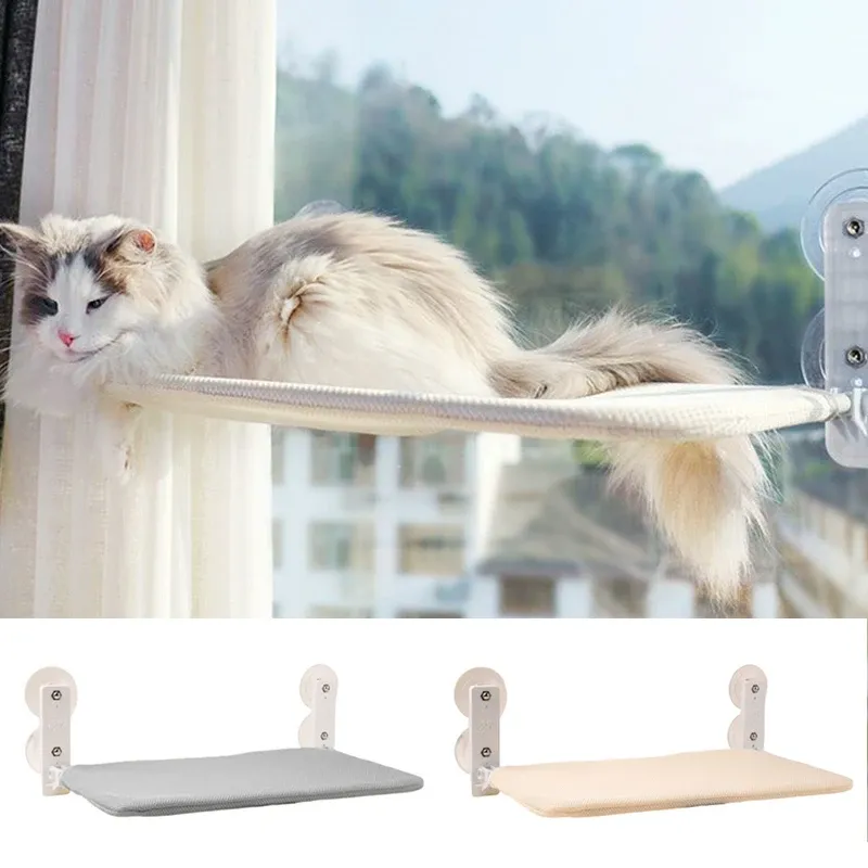 Casas Ventana de gato plegable Ventana de gato inalámbrica con 4 tazas de succión fuertes Camas de gato asiento para gatos interiores en el interior