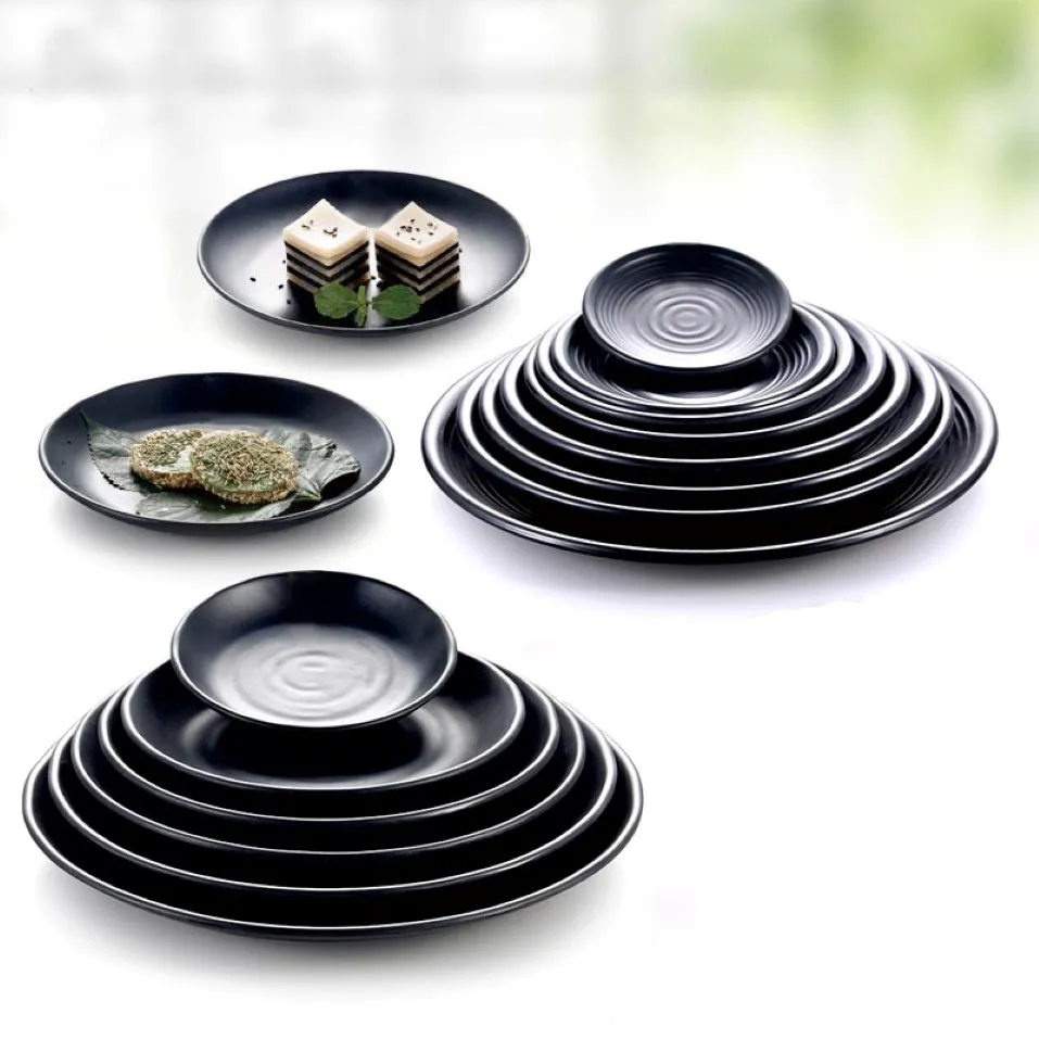 メラミンディナーウェアディナープレートブラックフロスト模倣磁器ファッションレストランA5メラミン料理メラミン食器卸売301T