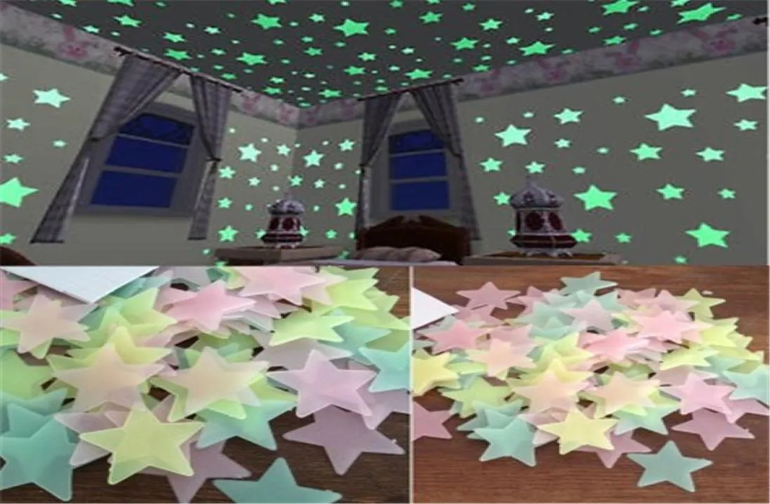 300pcs 3D -Sterne leuchten in den dunklen Wandklebern leuchtende Fluoreszenzwand Aufkleber für Kinder Babyzimmer Schlafzimmer Decken Dekor3614174