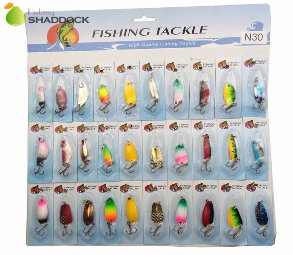 30pcs Hard Metal Fishing Spoon Lures Mixed Color Assorted Spoon Artificial Spinner Bait Fishing Blades Wobblers Set6781508