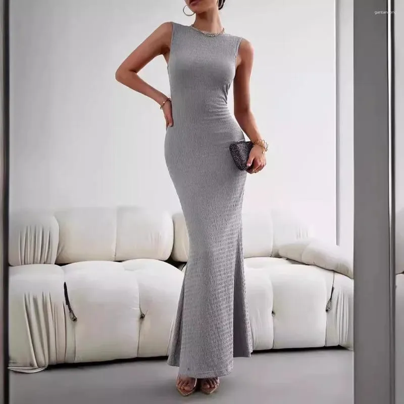 Vestidos informales Kardashian Sexy Women Clothing Slim Knited Long Mermaid Dress Spring Summer Round Fashion Elegant Mleeveless Vest