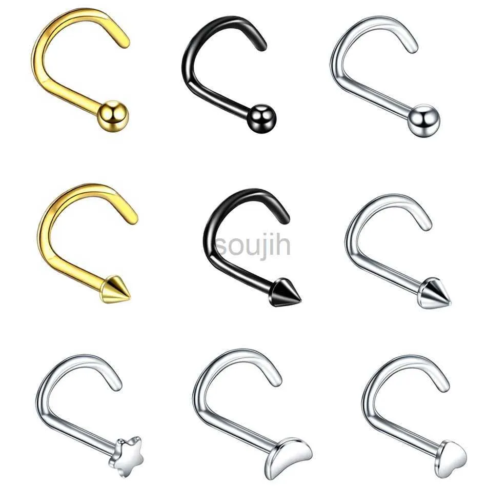 Body Arts 1PC 20G STAL SERCE NARIZ ŚWIECIE NAPRAWA NOSTRIL KOCING KOSZUNKI L Kształt Nos Nose Bone Studs Neus Pierścienie Body Ringing Biżuteria D240503