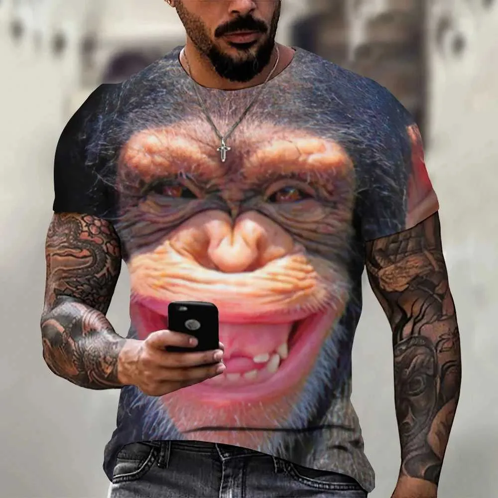 T-shirty męskie zabawne męskie koszulki małp 3D nadrukowane topy modowe krótkie płyty swobodne letnia koszulka dla mężczyzny o nokrecie luźne ubrania T240505