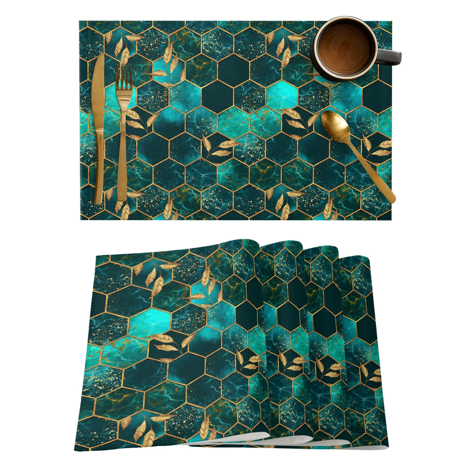 Pads marmeren honingraat textuur aqua groen dineren placemat tabel matten keuken schotelmat kussen 4/6 stcs tafel mat woning decoratie