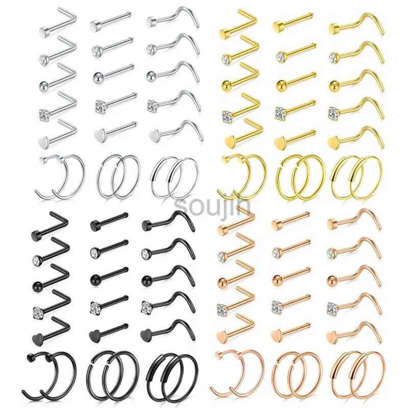 Body Arts 5/6/21Pcs 20G Nose Studs Stainless Steel Nostril Studs Screws Nose Ring Hoop Body Piercing Silver Gold Color Heart Nose Studs d240503