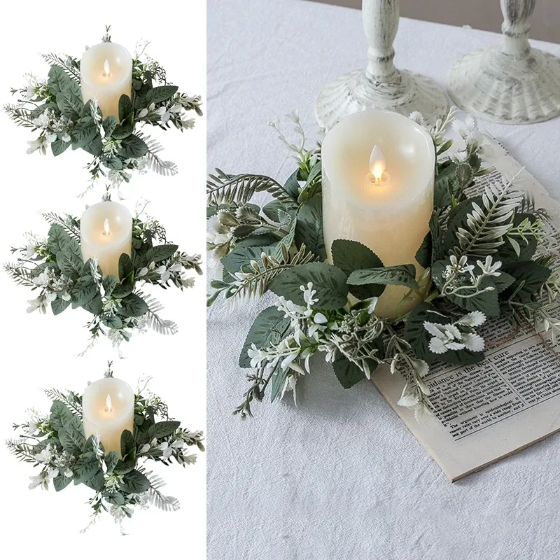 Kaarsen krans kandelaar ring kandelaar kunstmatige groene plant slinger kaarsenhouder voor kerst trouwtafel decoratie