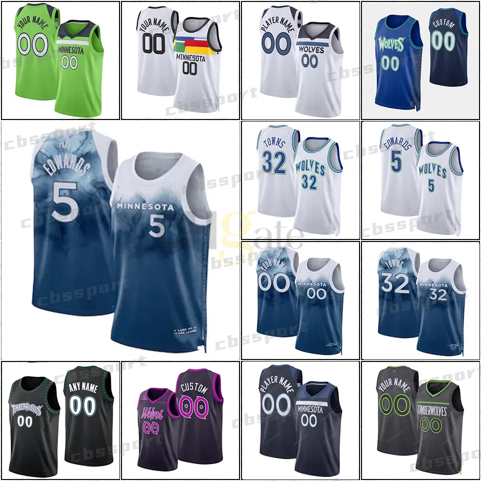 Karl-Anthony Towns 5 Anthony Edwards Basketball Jersey Rudy Gobert Kevin Garnett Minnesotas Timberwolve 2023 2024 City Jaden McDaniels Kyle Anderson Naz Reid