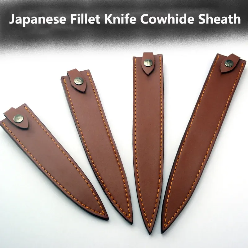 Verktyg 1pc 5 storlekar riktiga kohude läder japansk stil lax kock frukt filé kniv täcker mantel scabbard fisk frukt trimning knivar