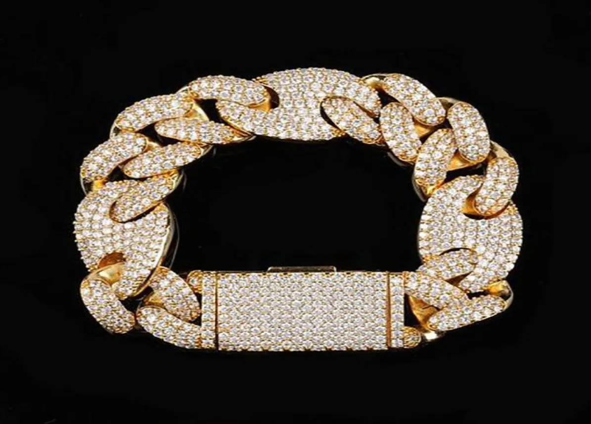 Bracelet en diamant à liaison ovale cubaine à 20 mm Iced Bijoux en zircone cubique en or blanc en or blanc 7in 8 pouces 9inch Mariner Cuban Link chaîne 9730213
